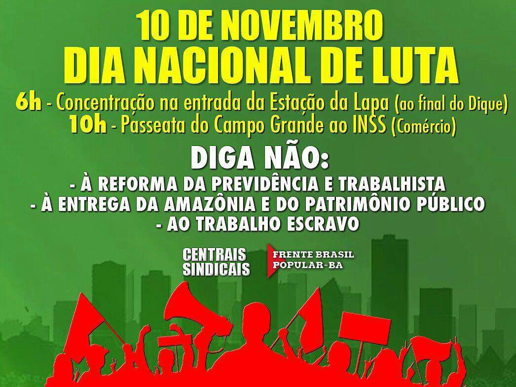 10 de novembro – Dia Nacional de Luta e Paralisações